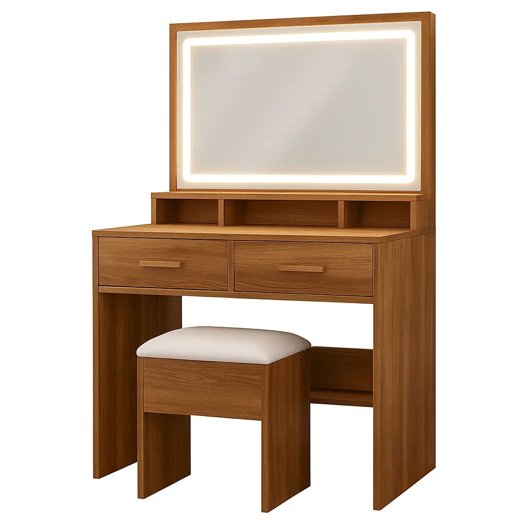 Schminktisch Set Holz mit Spiegel und Beleuchtung