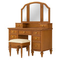 Frisiertisch-Set aus Holz mit Spiegel und Hocker Braun