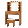 Schminktisch aus MDF mit Spiegel und LED-Lichtern, Braun
