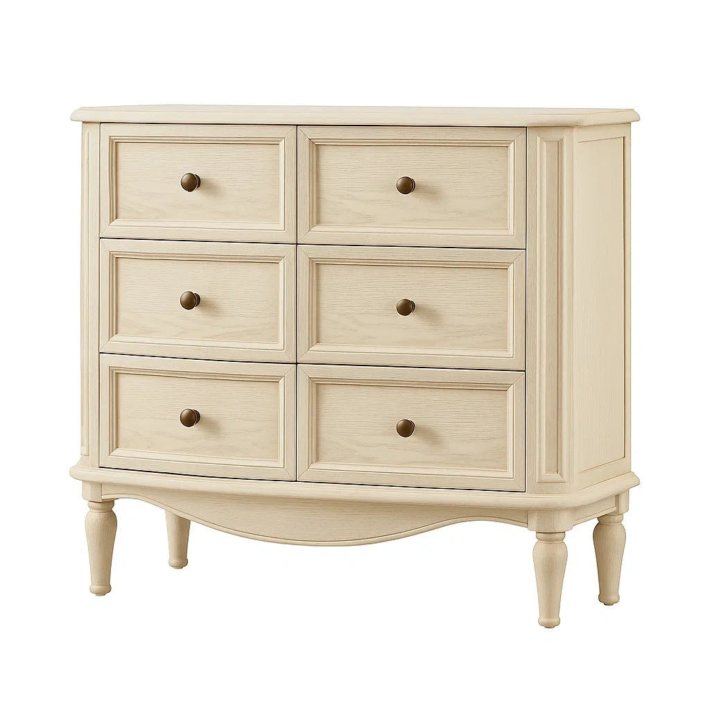 Kommode Eichenholz Beige 6 Schubladen