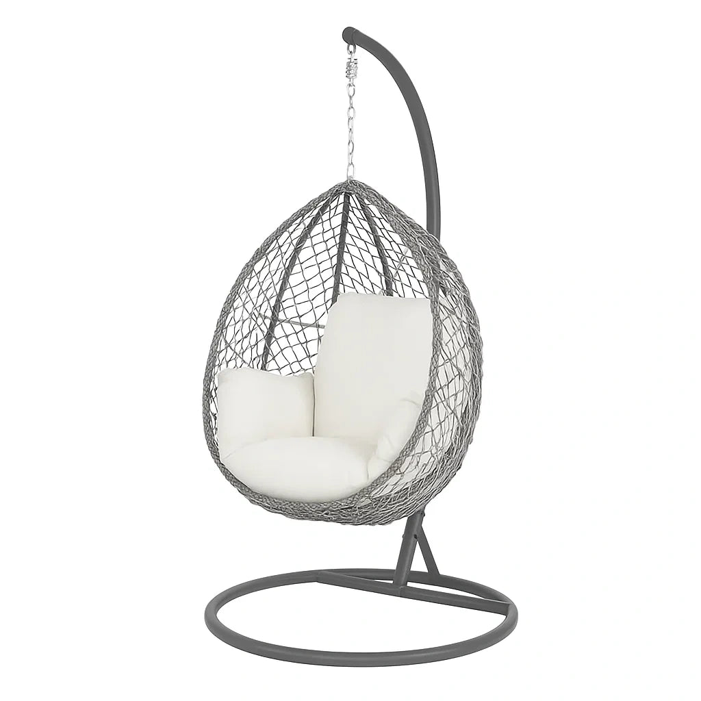 Hängesessel aus Stahl und Polyrattan mit Kissen Grau