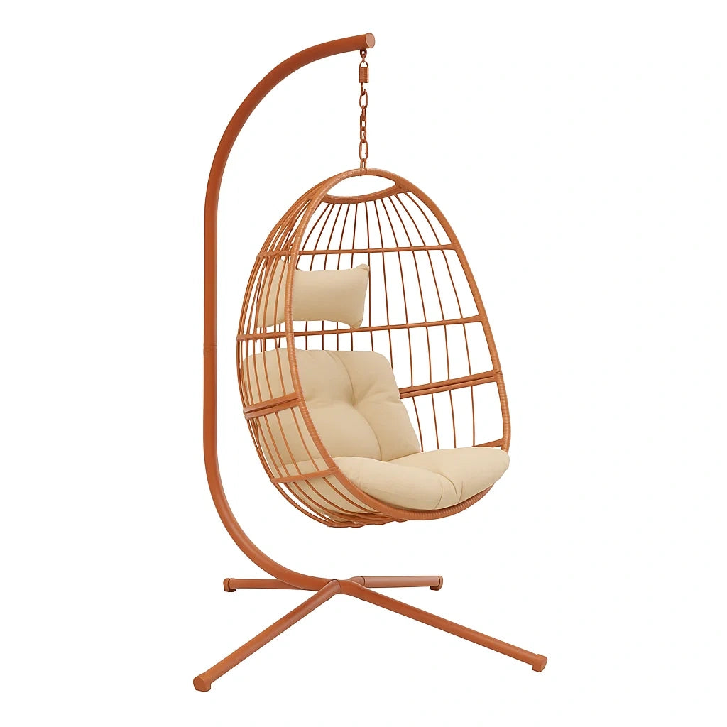 Hängesessel Ei-Form Stahlrahmen Orange mit Polyester-Kissen