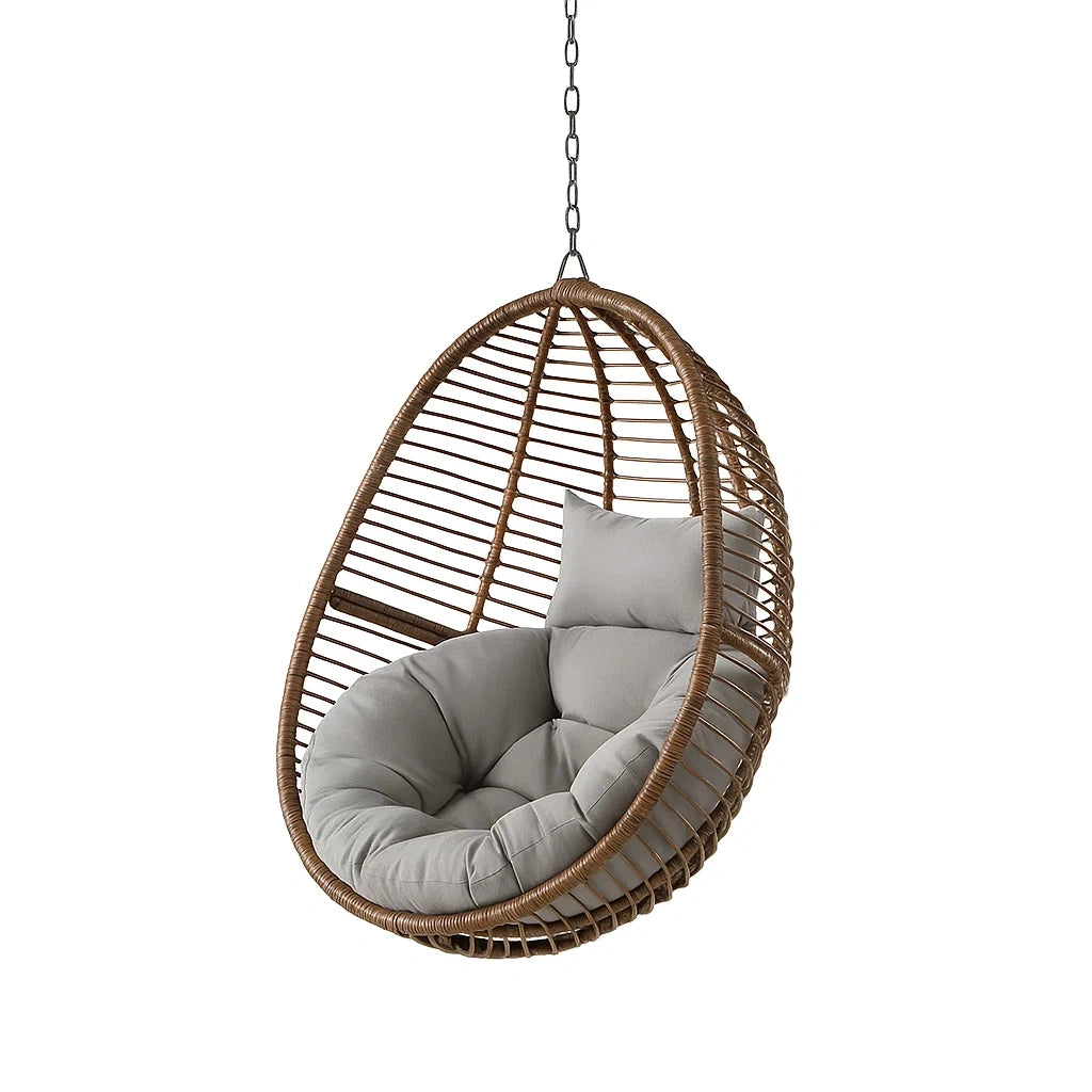 Hängesessel aus PE-Rattan Braun Grau mit Polyesterkissen