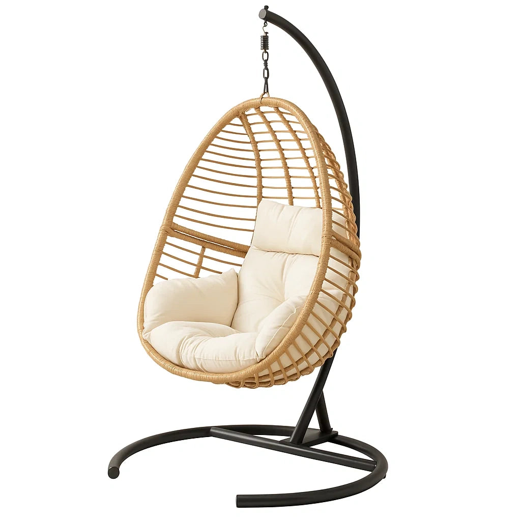 Rattan Hängesessel mit Stahlrahmen, Beige