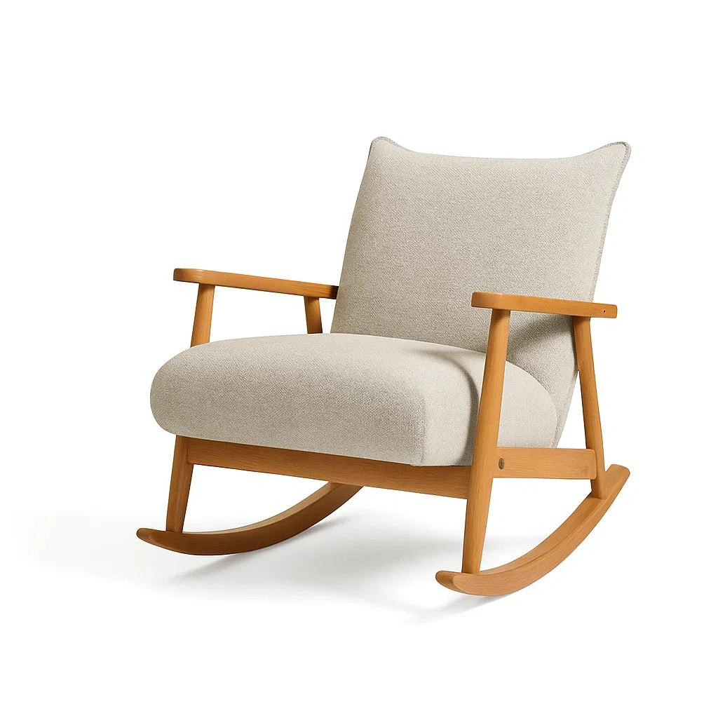 Schaukelstuhl aus Buchenholz mit Polsterung, Beige