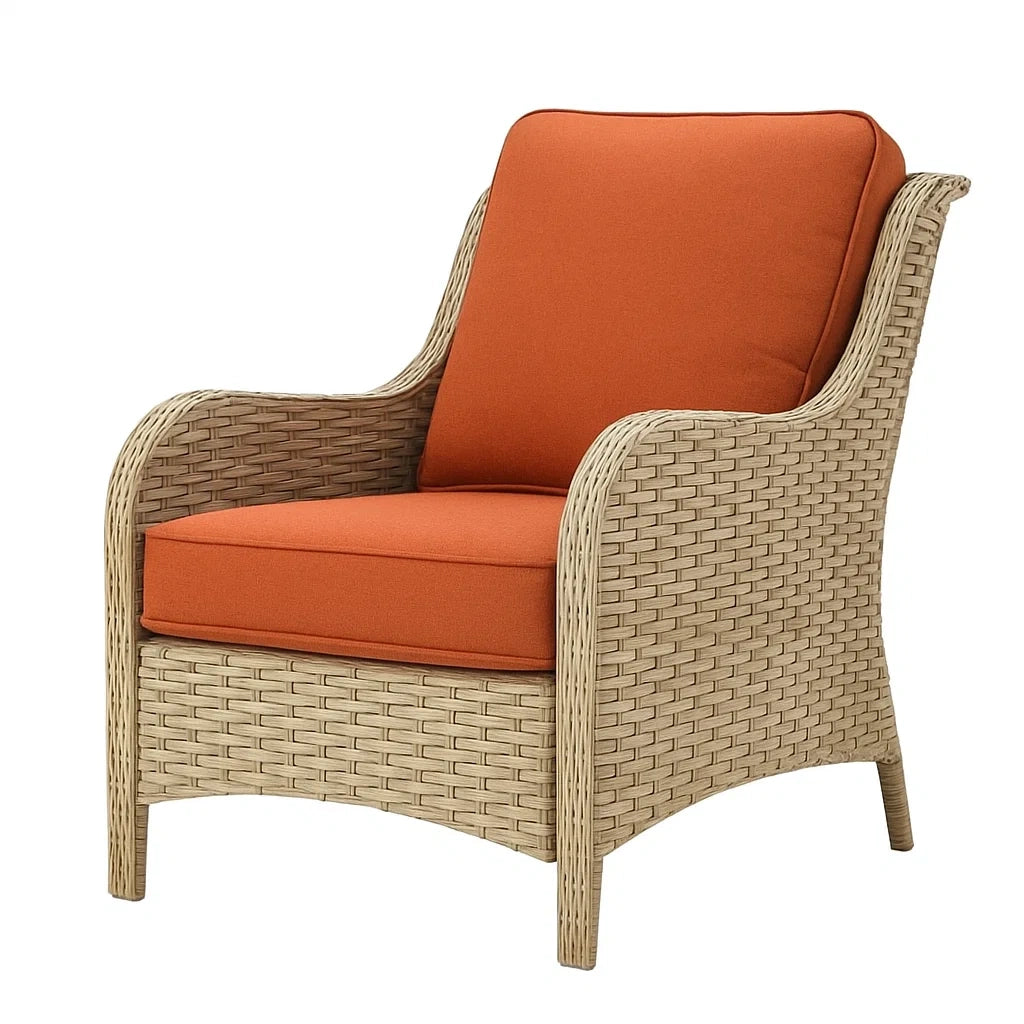 Gartenstuhl aus Polyrattan mit Orangefarbenen Kissen