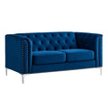 Blaues Samtsofa mit Metallbeinen 2-Sitzer