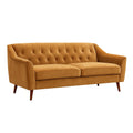 3-Sitzer Sofa aus Samt in Goldgelb mit Holzbeinen