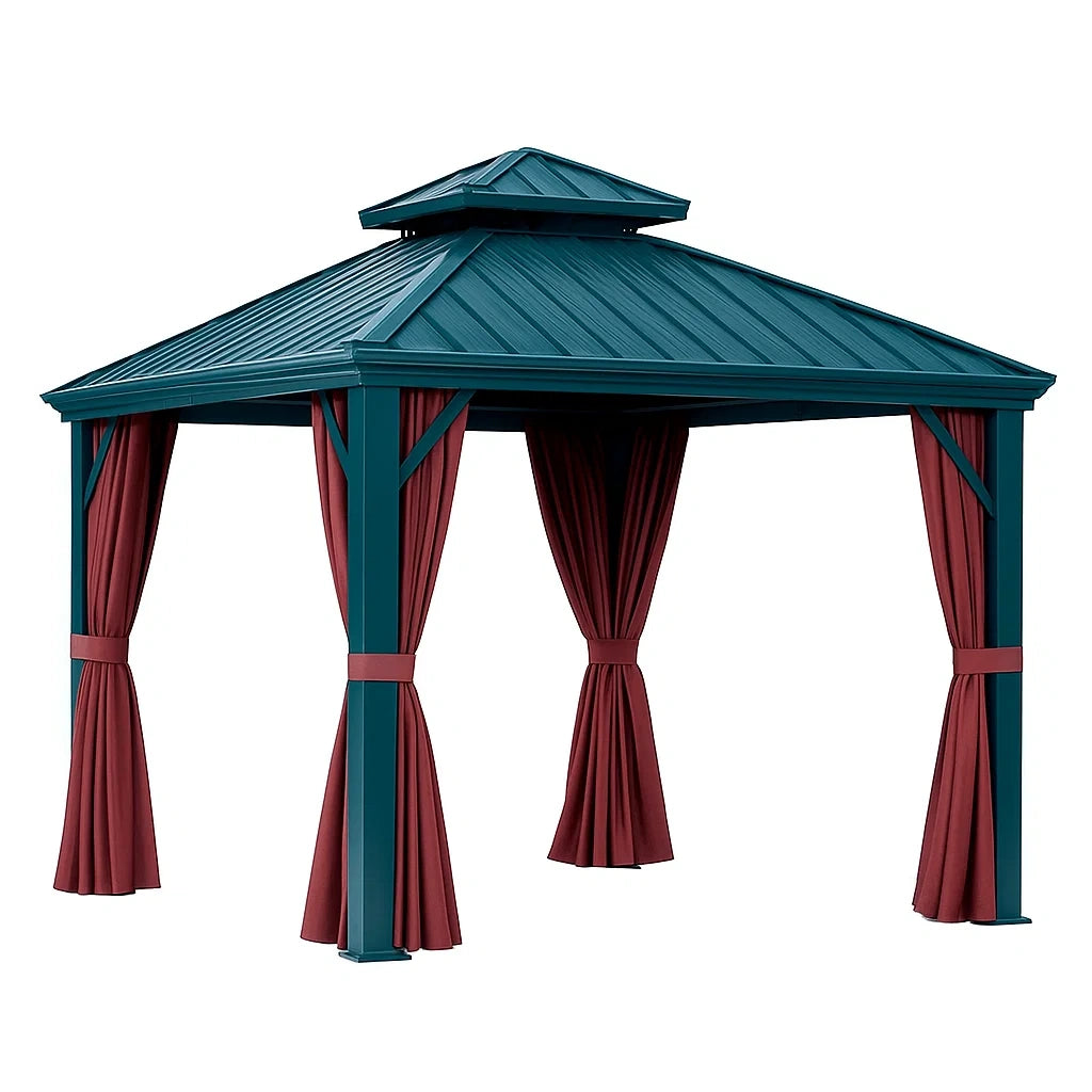 Aluminium Pavillon mit Polyester-Vorhängen 3x3x2.7m Grün/Rot