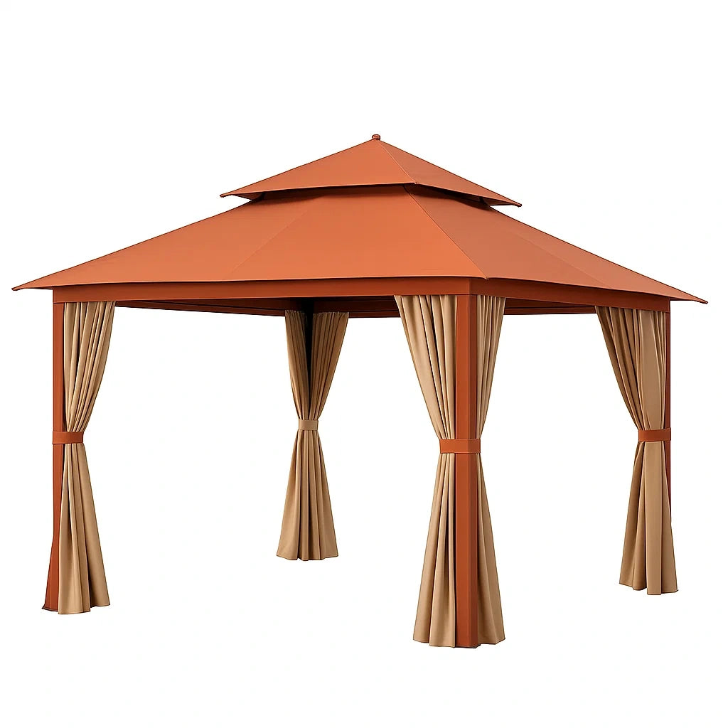 Pavillon Stahlrahmen Braun Polyester Vorhänge 3x3m