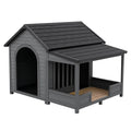 Graue Hundehütte aus Kunststoff mit Veranda