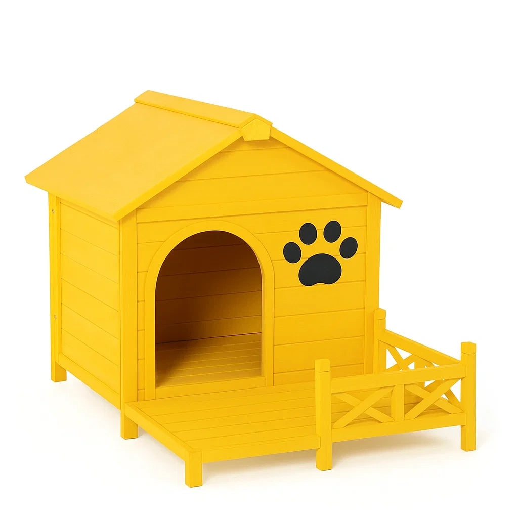 Hundehütte Holz Gelb mit Terrasse