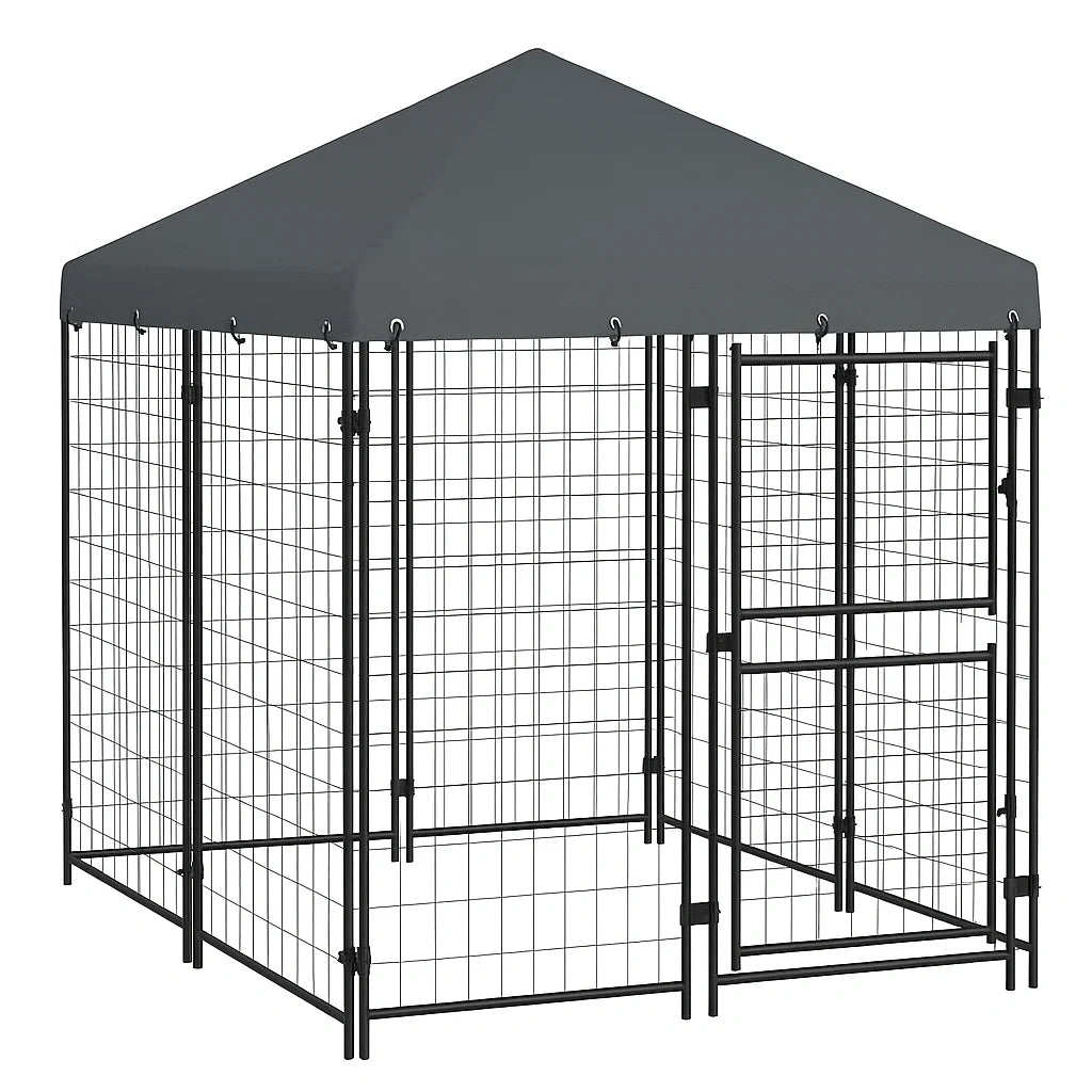 Stahl Hundezwinger mit Dach Schwarz 200x200x180 cm