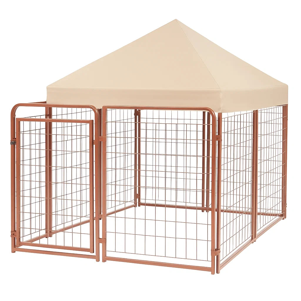 Metall Hundezwinger mit Polyesterdach Beige 130x130x125 cm