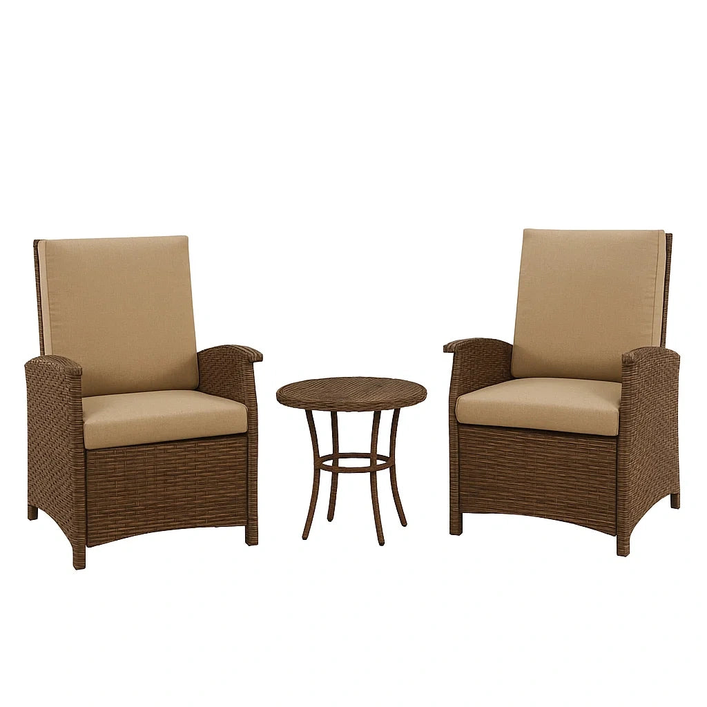 3-teiliges Gartenmöbel-Set aus PE-Rattan mit beigen Polyesterkissen