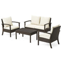 4-teiliges Gartenmöbel-Set Stahlrahmen PE-Rattan Dunkelbraun Beige