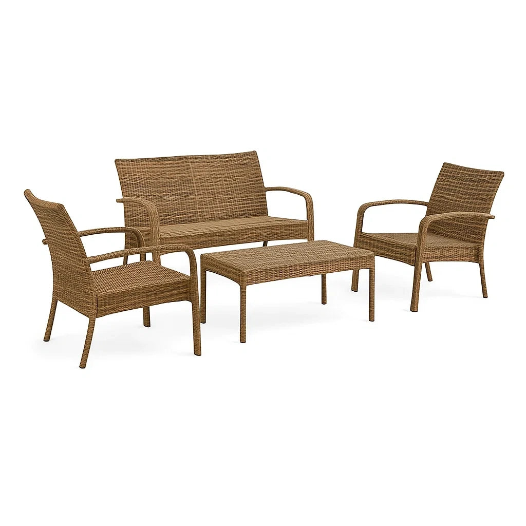 4-teiliges Gartenmöbel-Set aus Rattan Braun
